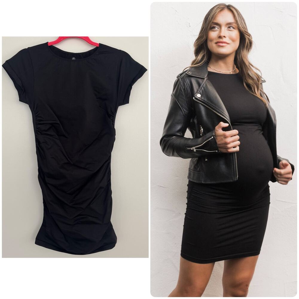 BLANQI Everyday Maternity Ruched Crewneck Minidress in Black